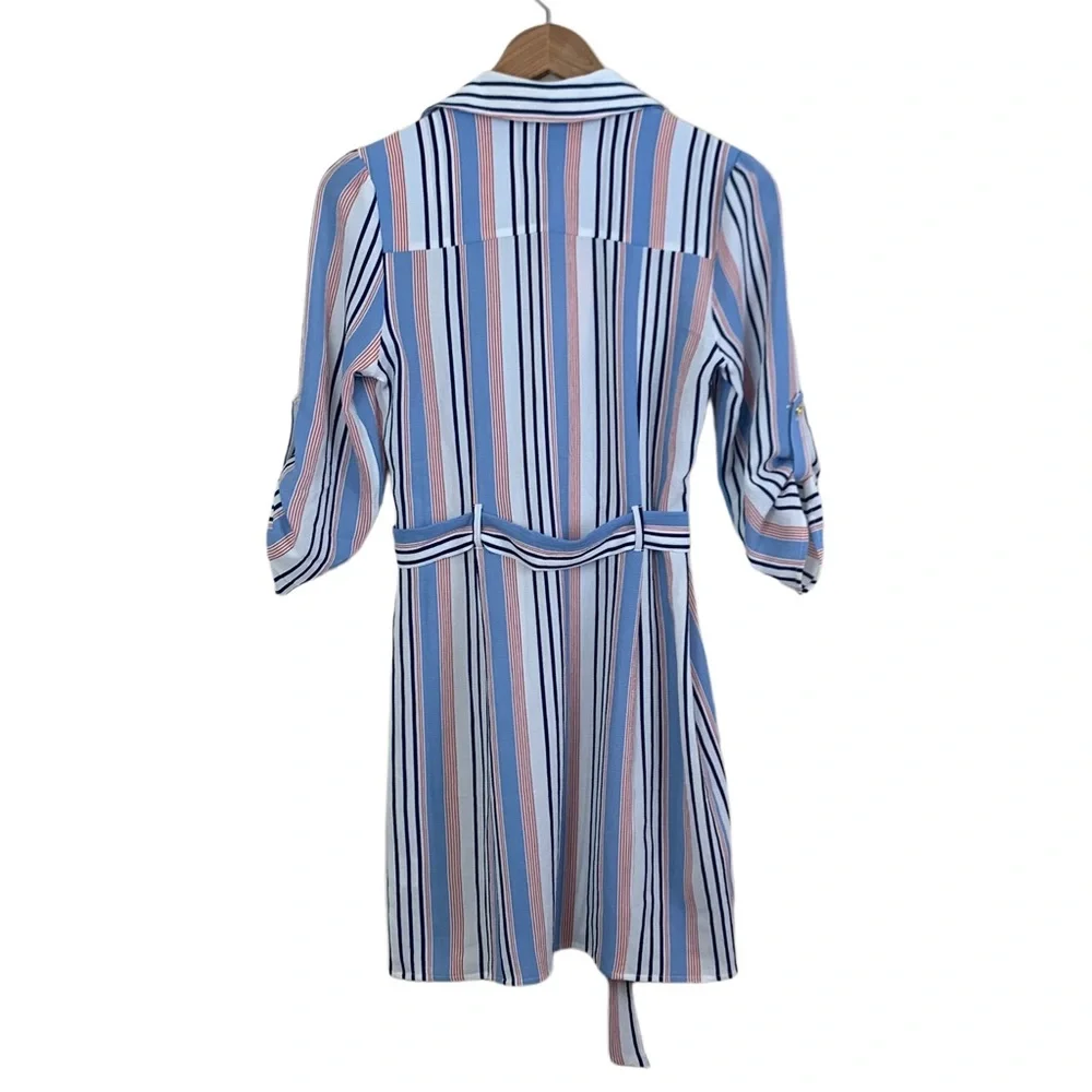 Urban Girl Women’s Belted Cargo Shirt Dress Tunic Mini Tie Waist Stripe Small - Picture 16 of 16